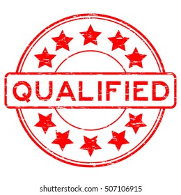 Grunge red round qualified with star rubber stamp
