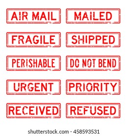 Grunge red rubber stamp set for mail service