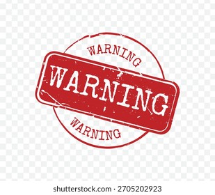 Grunge red rubber warning stamp vector illustration with distress texture and transparent background