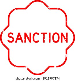 Grunge red sanction word rubber seal stamp on white background