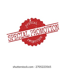 Sello de goma de promoción especial circular dentado rojo grunge con texto inclinado