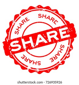 Grunge red share round rubber seal stamp on white background