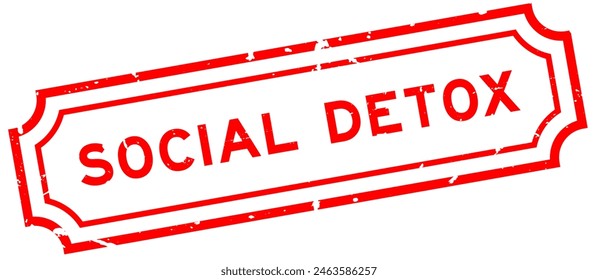 Grunge red social detox word square rubber stamp on white background 