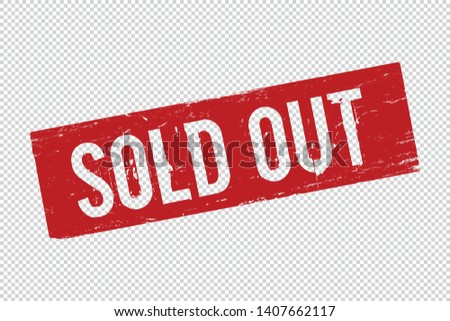 Grunge red sold out square rubber seal stamp on transparent  background. Retro Icon for design. Sale sign. Vector illustration
