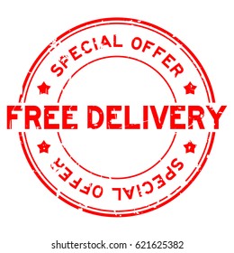 Grunge red special offer free delivery round rubber seal stamp on white background