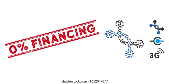 Grunge red stamp watermark with 0% Financing caption between double parallel lines, and mosaic overpass connection icon.