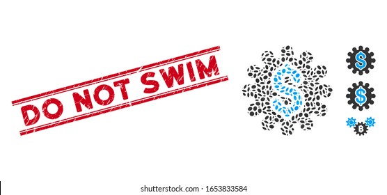 Grunge red stamp watermark with Do Not Swim phrase inside double parallel lines, and mosaic payment configuration icon.