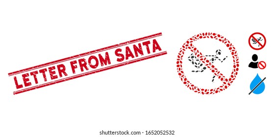 Grunge red stamp watermark with Letter from Santa caption between double parallel lines, and mosaic no mail courier icon.