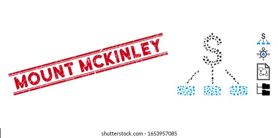 Grunge red stamp watermark with Mount Mckinley phrase inside double parallel lines, and mosaic financial hierarchy icon.