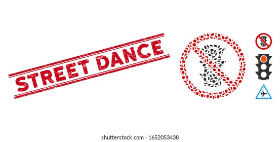 Grunge red stamp watermark with Street Dance caption between double parallel lines, and mosaic no traffic lights icon.