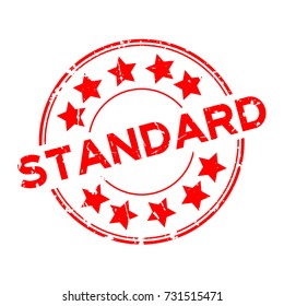 Grunge Red Standard Wording With Star Icon Round Rubber Seal Stamp On White Background