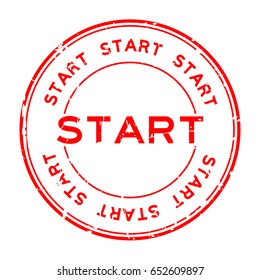 Grunge red start round rubber seal stamp on white background