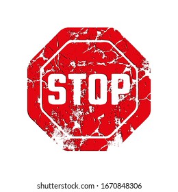 grunge red stop sign. Vector icon
