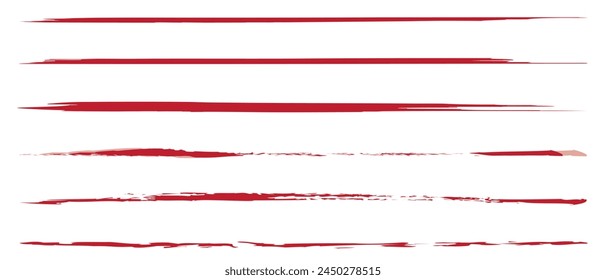 El rojo grunge atraviesa y subraya los Elementos. Conjunto de líneas y trazos de lápiz rojo dibujado a mano. Elementos gráficos de Vector Doodle. Tipografía de líneas de pincel de tinta. Cruces y trazos curvos.