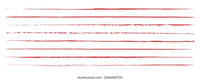 Grunge red strike through and underline elements. Set of hand drawn red pencil lines and strokes. Doodle vector graphic elements. Typography ink brush lines.