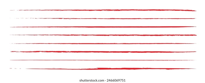 El rojo grunge atraviesa y subraya los Elementos. Conjunto de líneas y trazos de lápiz rojo dibujado a mano. Elementos gráficos de Vector Doodle. Tipografía de líneas de pincel de tinta.