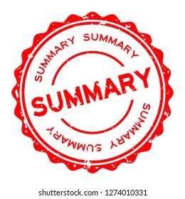 Grunge red summary word round rubber seal stamp on white background