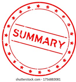 Grunge red summary word round rubber seal stamp on white background
