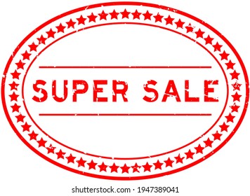 Grunge red super sale word oval rubber seal stamp on white background