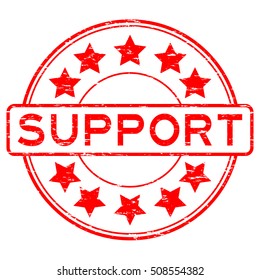 Grunge red support round rubber stamp
