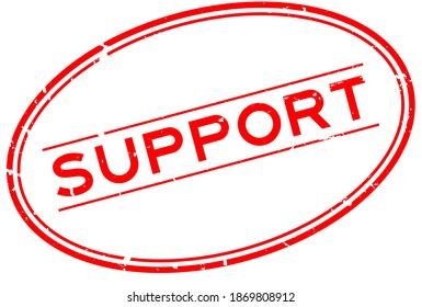 Grunge red support word oval rubber seal stamp on white background