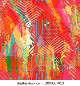 Grunge red triangle geometric seamless pattern.