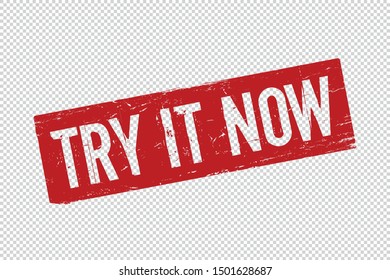 Grunge red Try It Now square rubber seal stamp on transparent  background. Retro Icon for design. Try It Now sign. Vector illustration