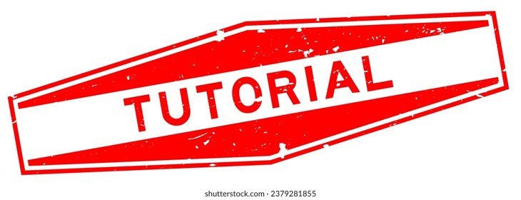 Grunge red tutorial word hexagon rubber seal stamp on white background