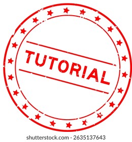 Grunge vermelho tutorial palavra rodada borracha selo selo no fundo branco