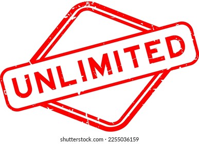 Grunge red unlimited word rubber seal stamp on white background