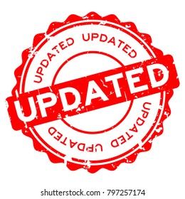 Grunge red updated word round rubber seal buiness stamp on white background