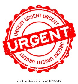 Grunge red urgent round rubber seal stamp on white background