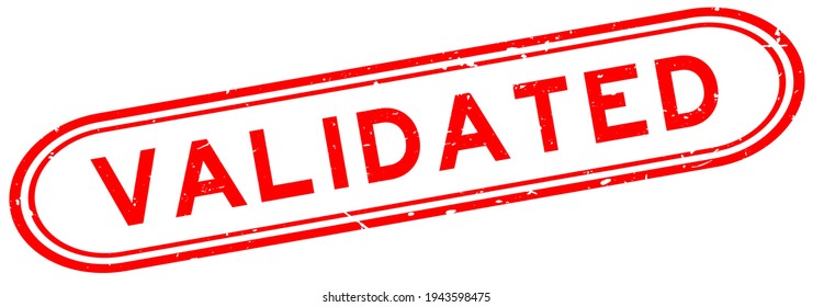 Grunge red validated word rubber seal stamp on white background
