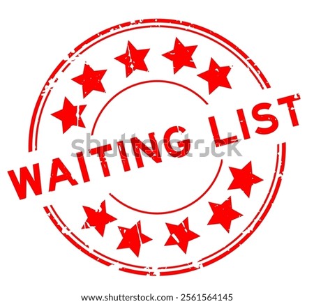Grunge red waiting list word with star icon round rubber seal stamp on white background