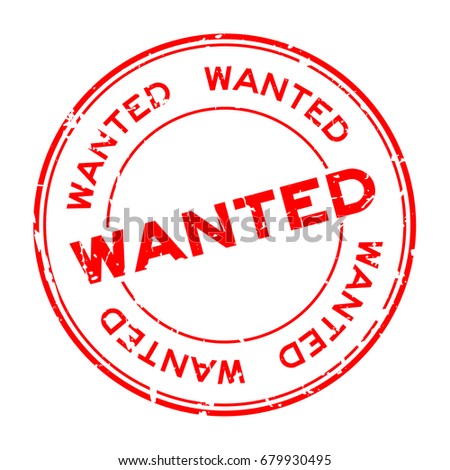 Grunge red wanted round rubber seal stamp on white background