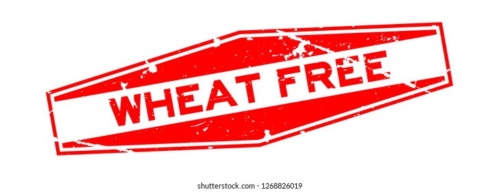 Grunge red wheat free word hexagon rubber seal stamp on white background