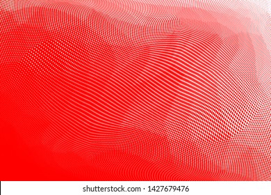 Grunge red white halftone dots pattern texture background. Low poly design. Modern gradient monochrome dotted vector illustration. Abstract wavy lines.  
