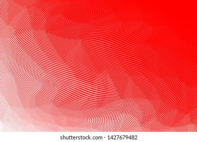 Grunge red white halftone dots pattern texture background. Low poly design. Modern gradient monochrome dotted vector illustration. Abstract wavy lines.  