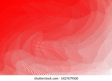Grunge red white halftone dots pattern texture background. Low poly design. Modern gradient monochrome dotted vector illustration. Abstract wavy lines.  