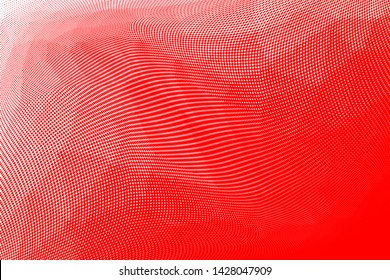 Grunge red white halftone dots pattern texture background. Low poly design. Modern gradient monochrome dotted vector illustration. Abstract wavy lines