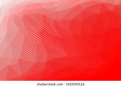 Grunge red white halftone dots pattern texture background. Low poly design. Modern gradient monochrome dotted vector illustration. Abstract wavy lines