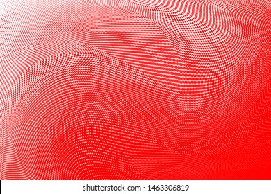 Grunge red white halftone dots pattern texture background. Low poly design. Modern gradient monochrome dotted vector illustration. Abstract wavy lines