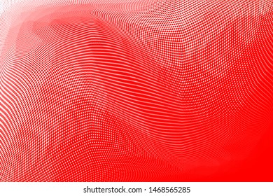 Grunge red white halftone dots pattern texture background. Low poly design. Modern gradient monochrome dotted vector illustration. Abstract wavy lines. Triangular polygon backdrop