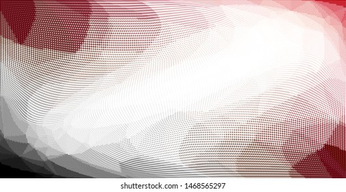 Grunge red white halftone dots pattern texture background. Low poly design. Modern gradient monochrome dotted vector illustration. Abstract wavy lines
