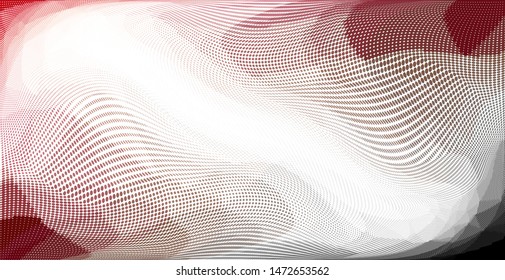 Grunge red white halftone dots pattern texture background. Low poly design. Modern gradient monochrome dotted vector illustration. Abstract wavy lines