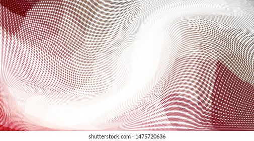 Grunge red white halftone dots pattern texture background. Low poly design. Modern gradient panoramic monochrome dotted vector illustration. Abstract wavy lines. Triangular polygon backdrop