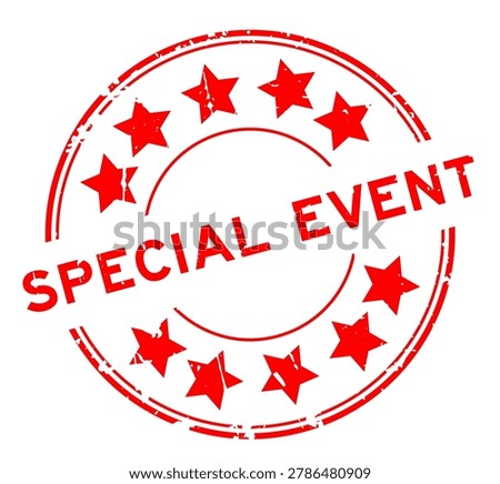 Grunge red word special event with star icon round rubber seal stamp on white background