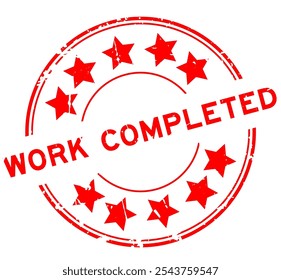 Grunge red work completed word round rubber seal stamp on white background
