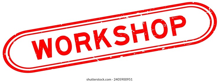 Grunge red workshop word rubber seal stamp on white background