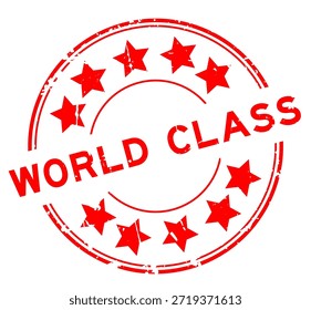Grunge rojo de clase mundial palabra redonda sello de goma sobre fondo blanco
